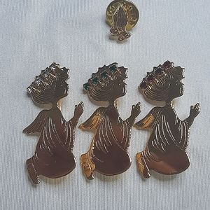 Sweet 3 Little Angels Pin Brooches Bonus Praying Hands Pin